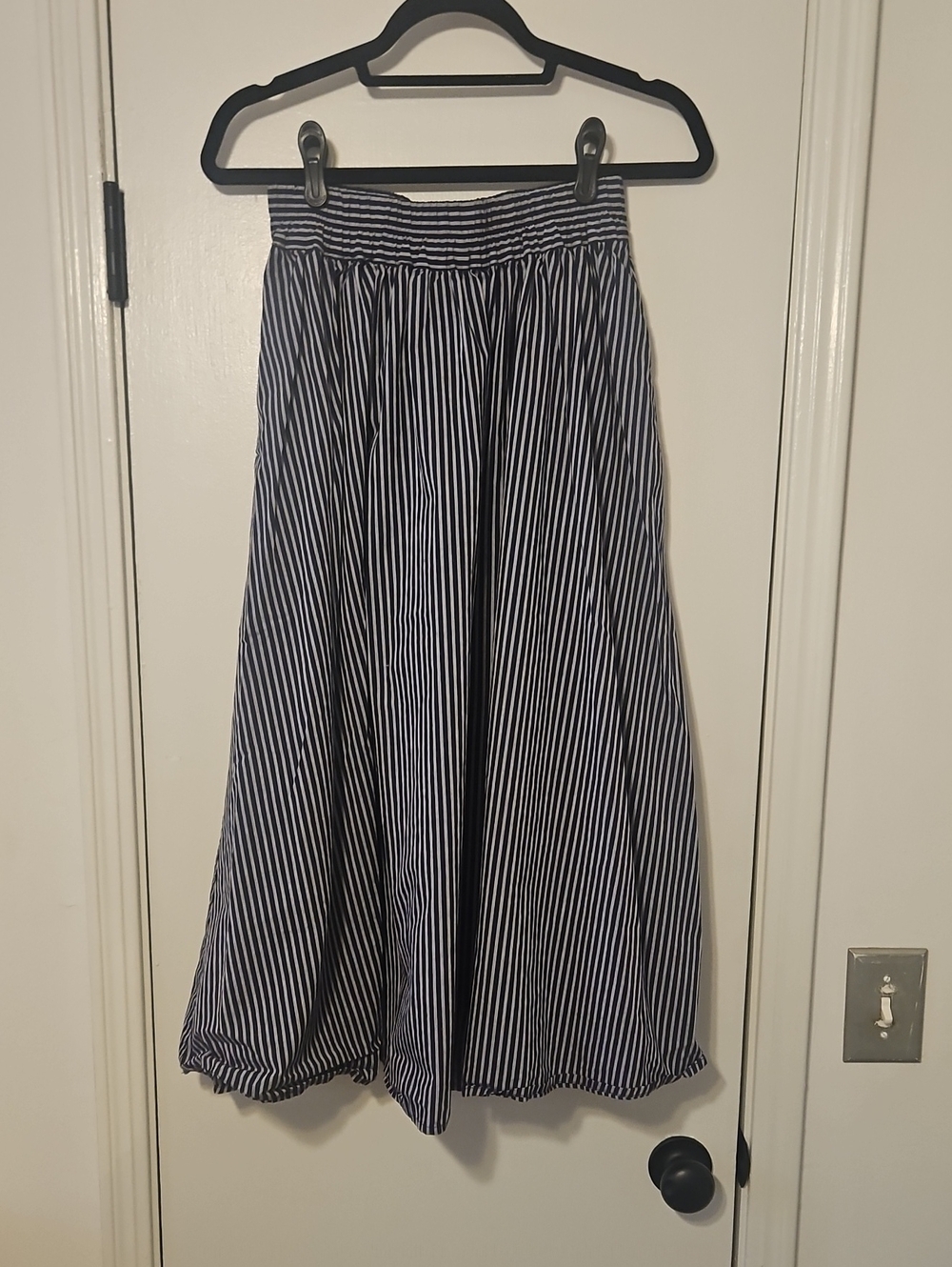 a new day Navy and White Vertical Stripe Midi Skirt